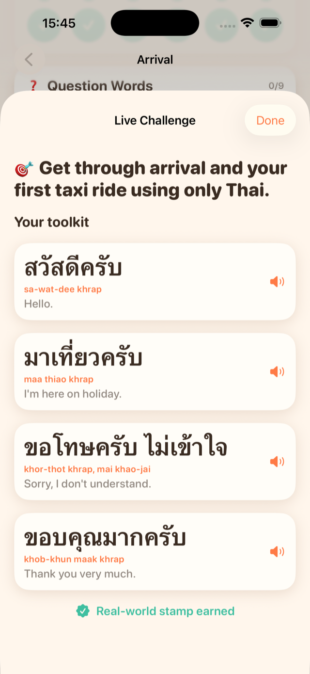 Thailo iOS app: Live Challenge screen