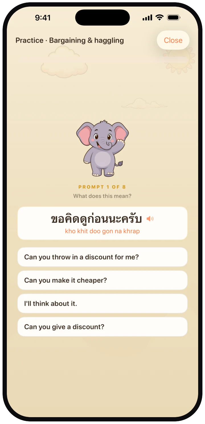 Thailo on iPhone: an AI practice prompt waiting to be said out loud