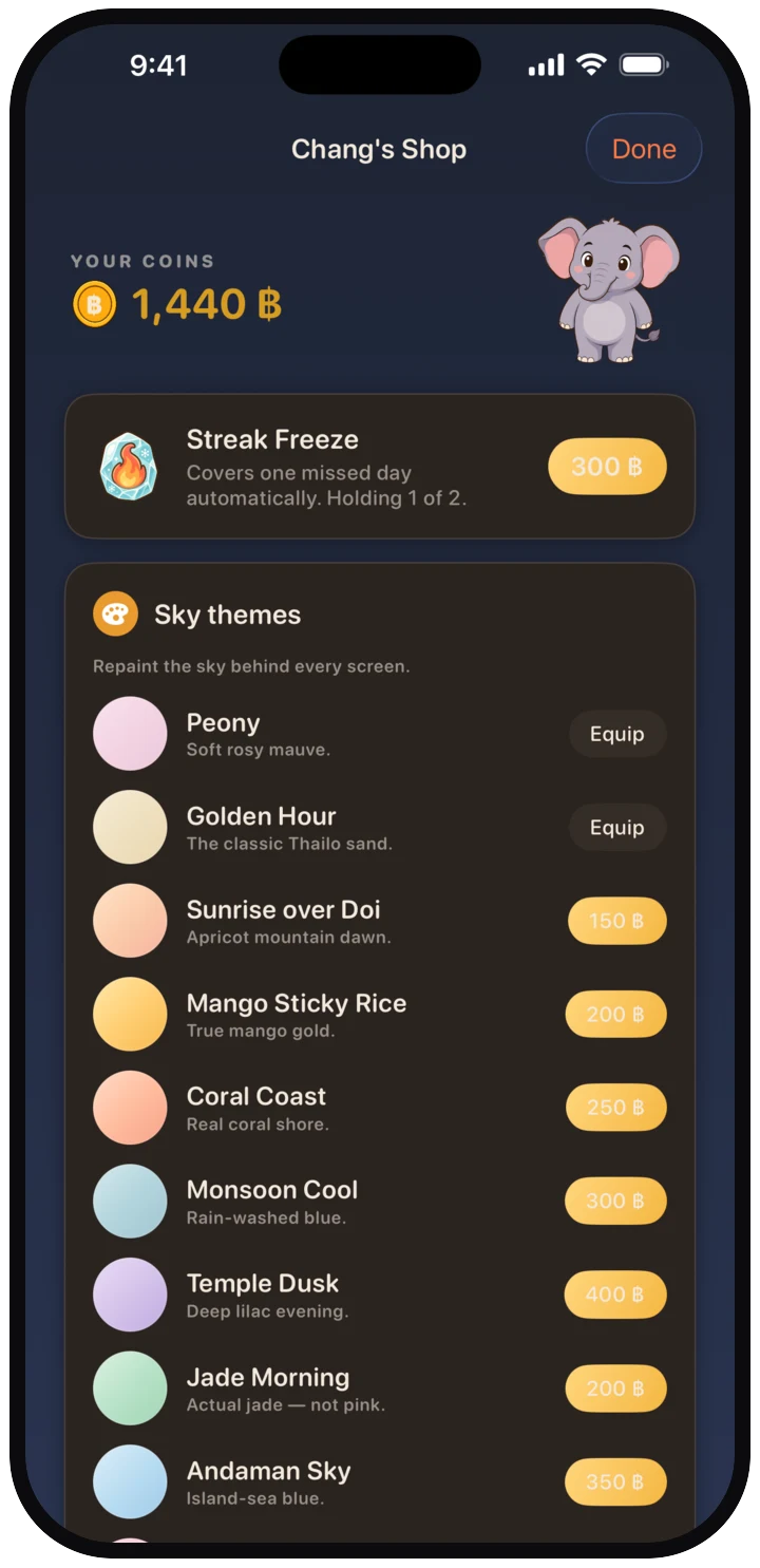 Thailo on iPhone: the theme shop in dark mode